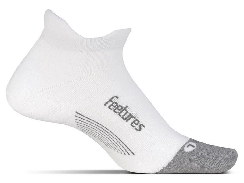 Feetures Elite Max Cushion No-Show Tab Socks White/Grey Large